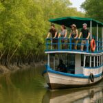 Tourists taking a boat safari through Sundarban mangrove creeks